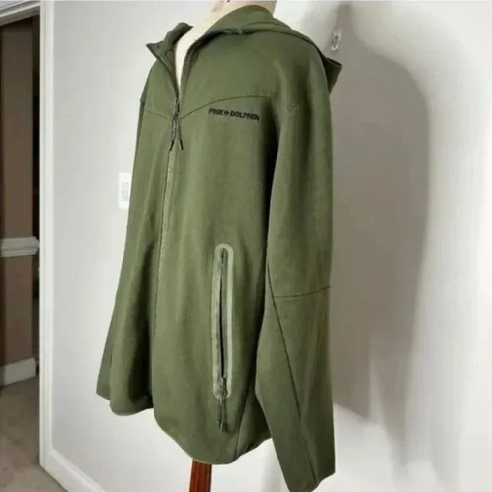 Pink + Dolphin Men's Wave Activewear Full Zip Hoodie in Olive Green Size XL